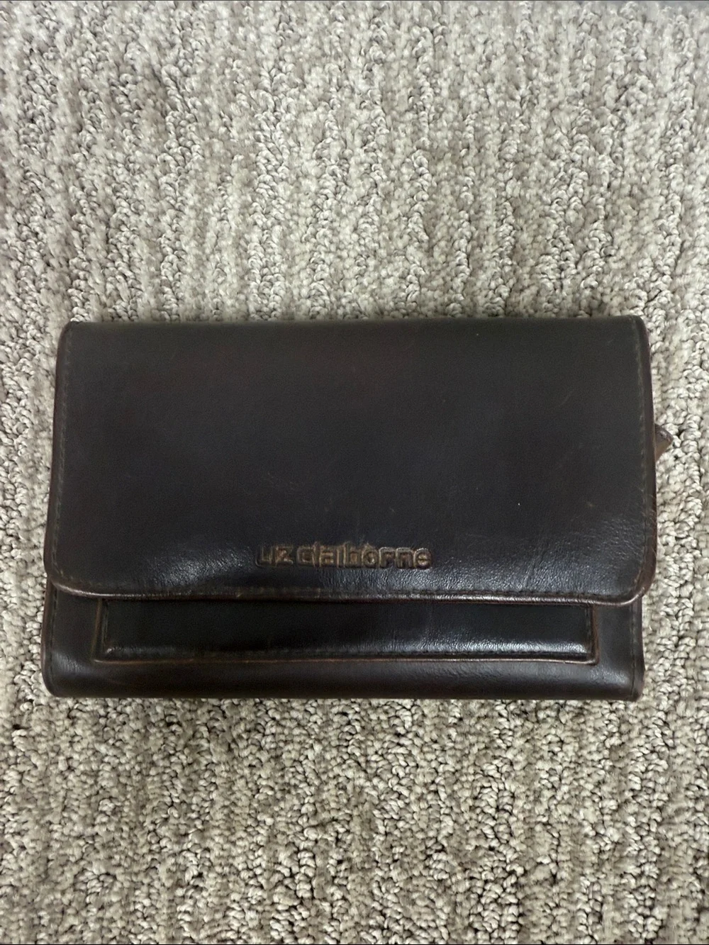 Liz Claiborne Chocolate Brown Leather Fold-Over Wallet